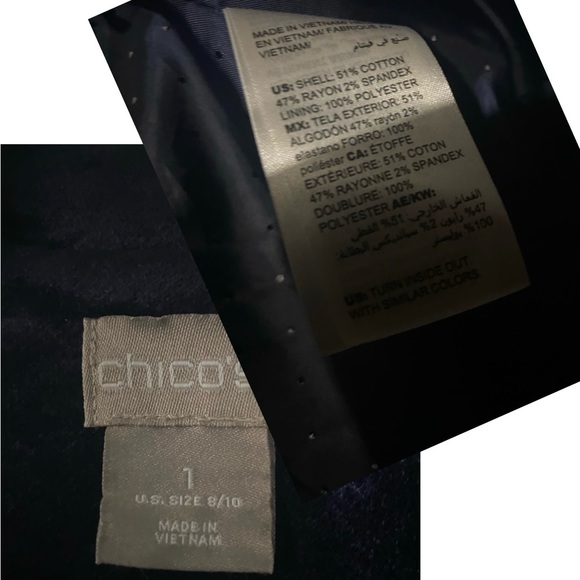 Chico’s navy blue zipper and button jacket, size 8/10 - Picture 3 of 4